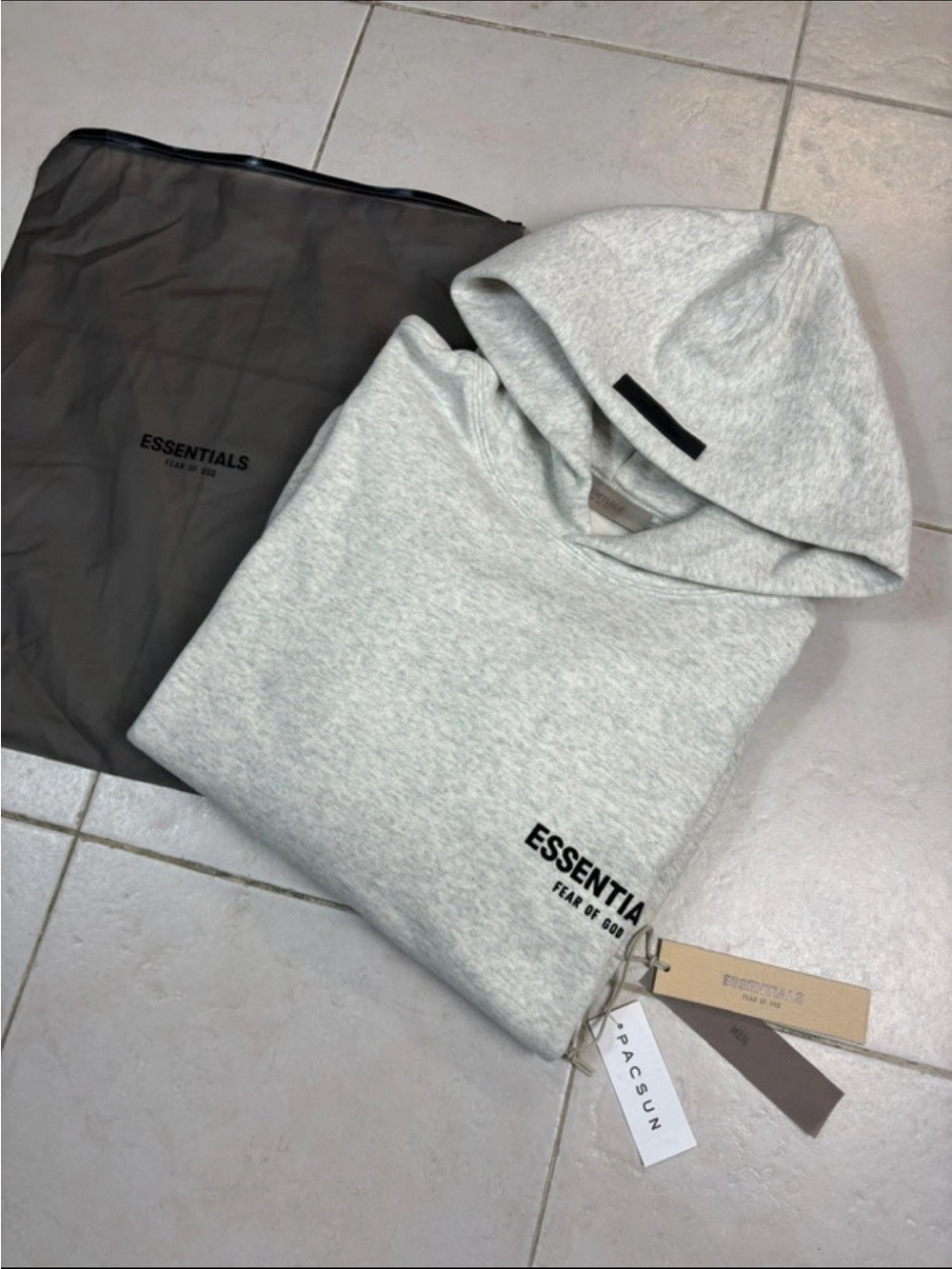 ESSENTIALS Light Gray Hoodie - Minimal Logo